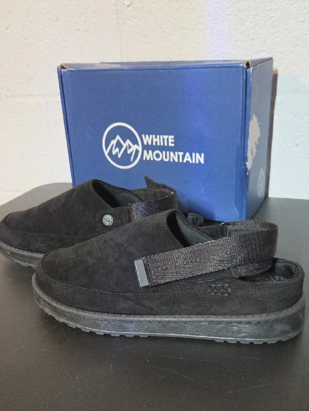 White Mountain Black Suede Slip-On Mule Loafers